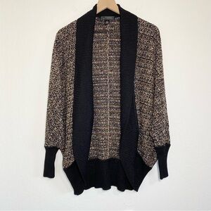 St. John Women’s P Metallic Knit Gold Black Open Front Cardigan Sweater